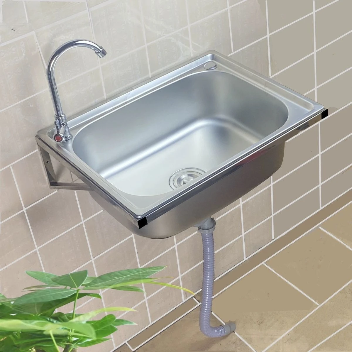 Stainless steel wall-mounted sink Small single sink Kitchen Simple vegetable basin Dishbasin Washbasin Sink