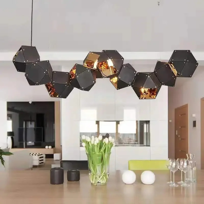 

Modern DIY Magic Box Chandelier For Dining Room Kitchen Bedroom Irregular Black Iron Lamp Cube Lustre Art Alloy Lighting
