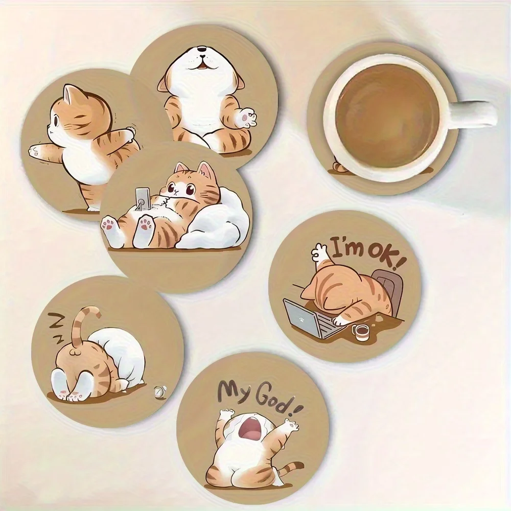 A New 6-Piece Set of Wooden Coasters, Suitable for Home, Kitchen and Bar Settings, Perfectly Matching Dining Occasions