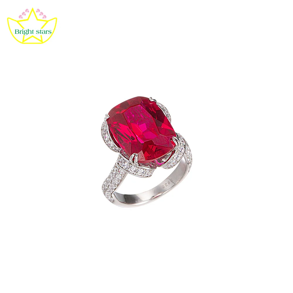 Bright Stars Ruby pillow shape 12*16mm fine jewelry S925 silver plated 18-karat gold closed ring