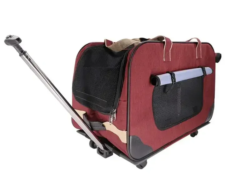 Pet Trolley Folding Four-Wheeled Dog Trolleys Box Cat Suitcase Bag Breathable Closed Lever Panoramic Skylight Super Breathable