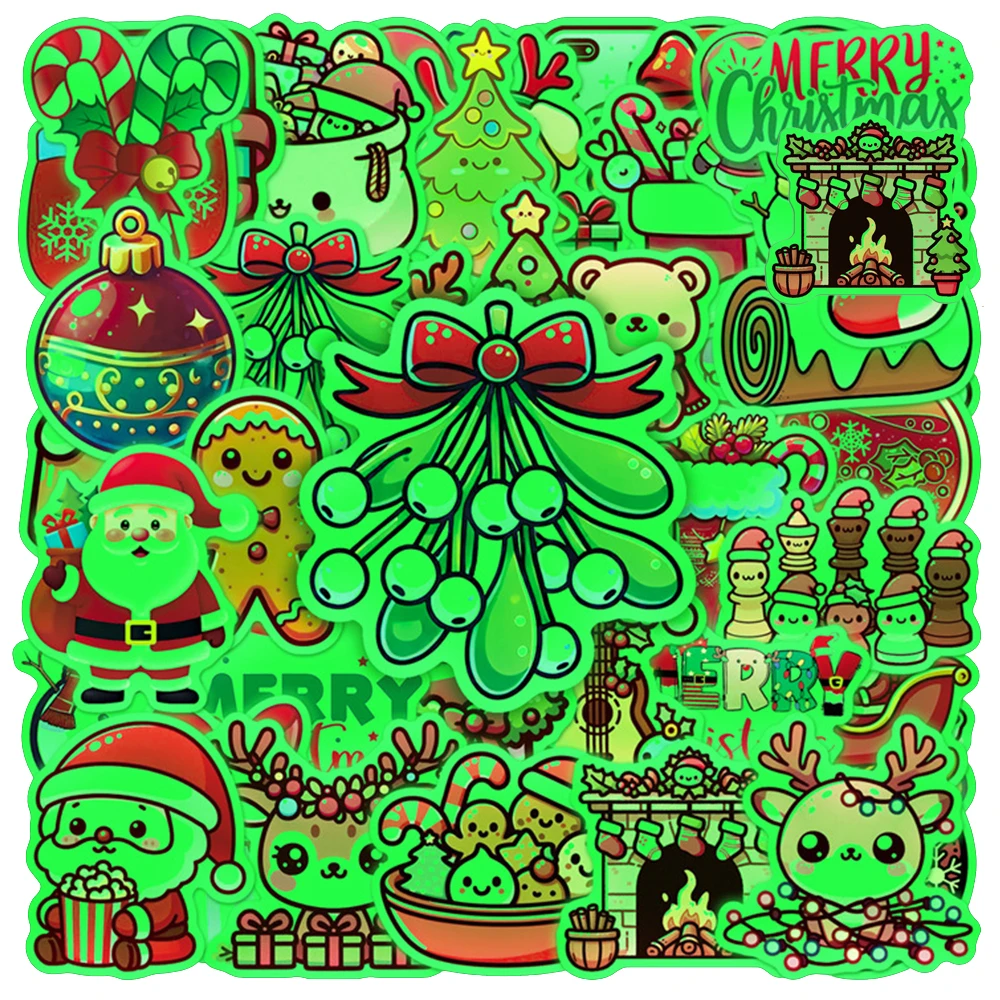 10/30/50 قطعة عيد الميلاد بارد مضيئة ملصقات لطيف سانتا الأيائل الكرتون مائي ل لوح التزلج الغيتار الهاتف DIY لاصقة تزيين لعبة #2