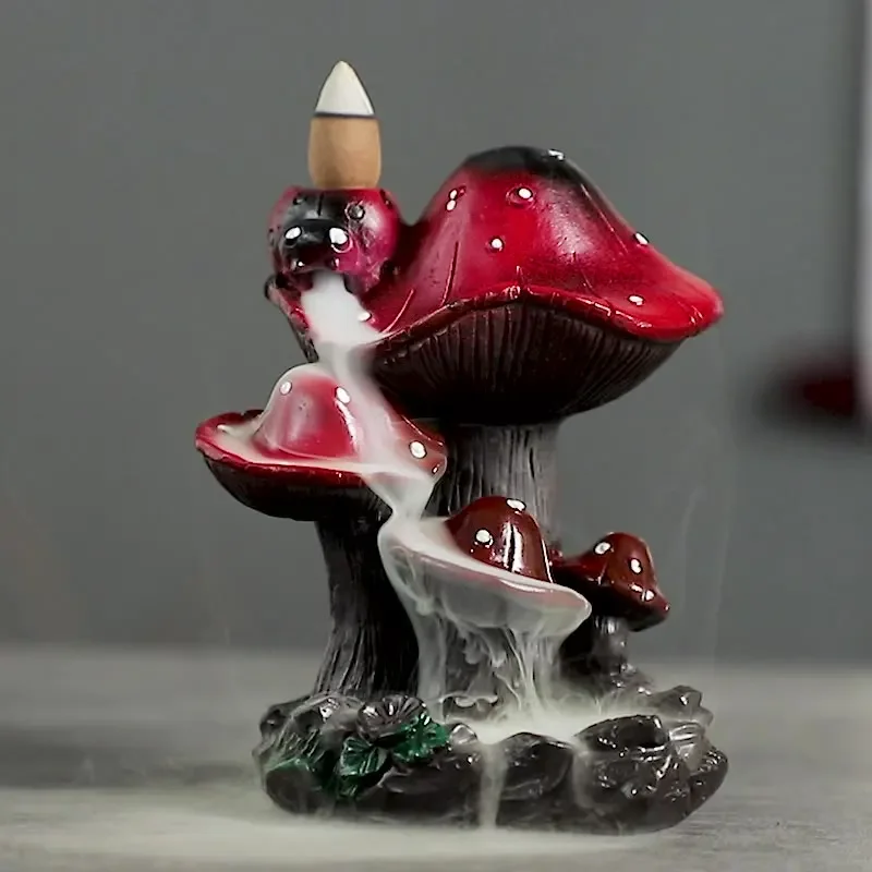 Whimsical Mushroom Backflow Incense Burner Red with White Spots, Waterfall Incense Holder for Home Decor & Aromatherapy