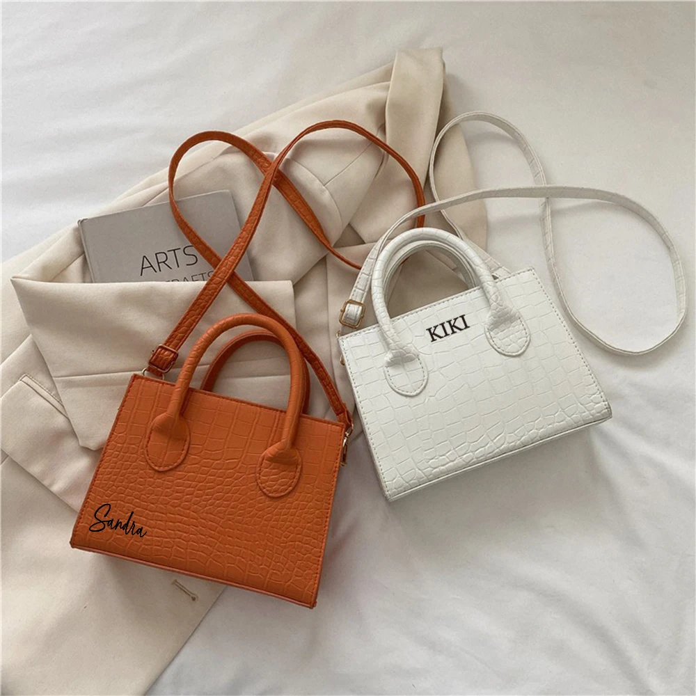 Personalised Name Custom Handbag Birthday Gift For Her Simple Style Small Shoulder Retro Solid Color Handbag Fashion Design Bag