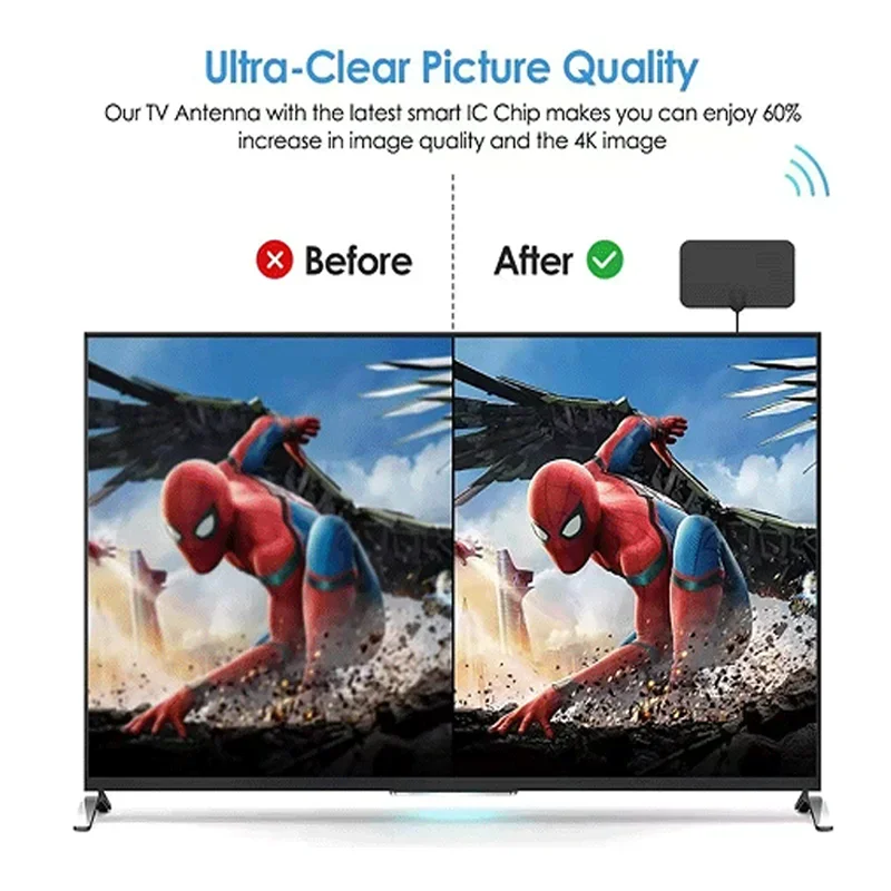 Antena Digital VHF UHF para TV HDTV TDT TNT interna DVB T2 4k antena de Tv interior señal fuerte HD señal de Tv completa con amplificador
