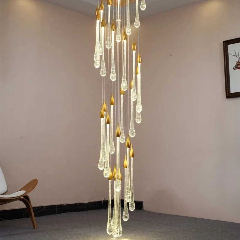 Modern Villa Living Room Chandelier Lustre Water Drop Chandelier Indoor Ceiling Chandelier Staircase Shopping Mall Pendant Light