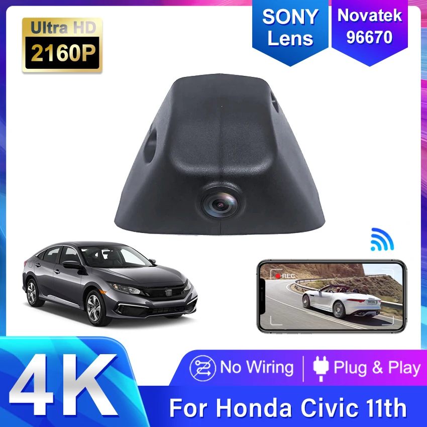 4K HD 2160P Plug And Play Car DVR Wifi Dashcam Video Recorder for Honda Civic 11th Gen Sedan & Hatchback & Si Sedan 2022 2023