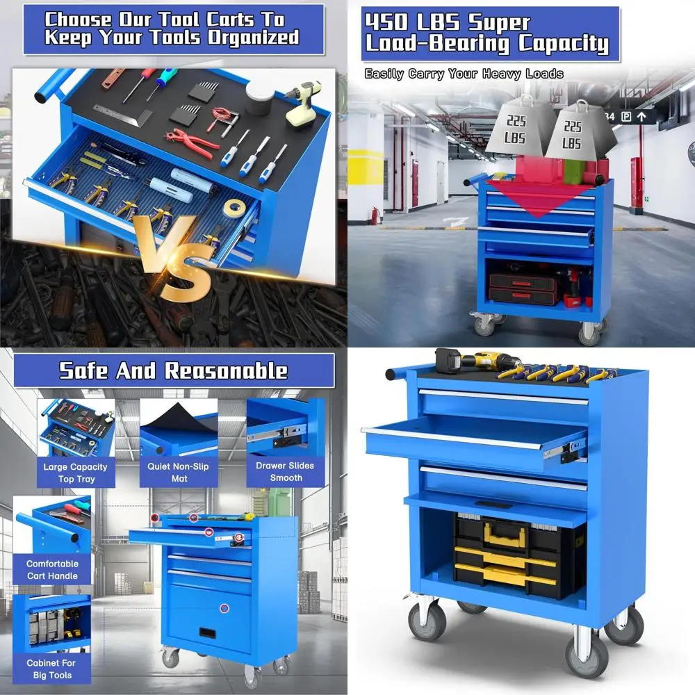 

Переносной металлический ящик для инструментов с 4 выдвижными ящиками, замком и большим объемом хранения для мастерских и гаражей