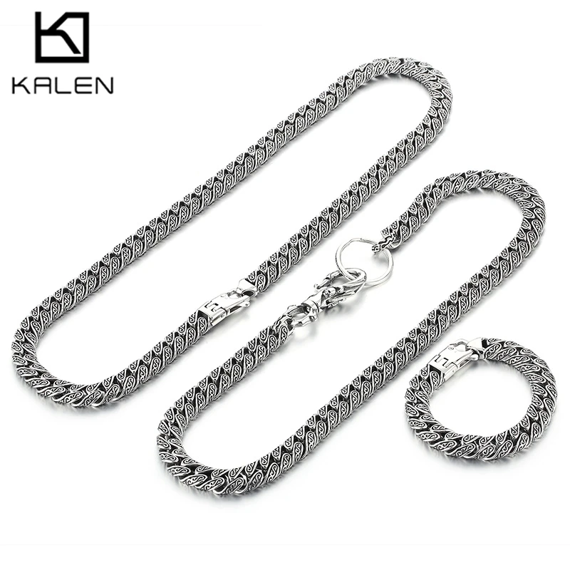 12MM Stainless Steel Vintage Totem Charm Jewelry for Men Personalized Jeans Chain Belt Accessories Punk Bracelet Necklace Gift