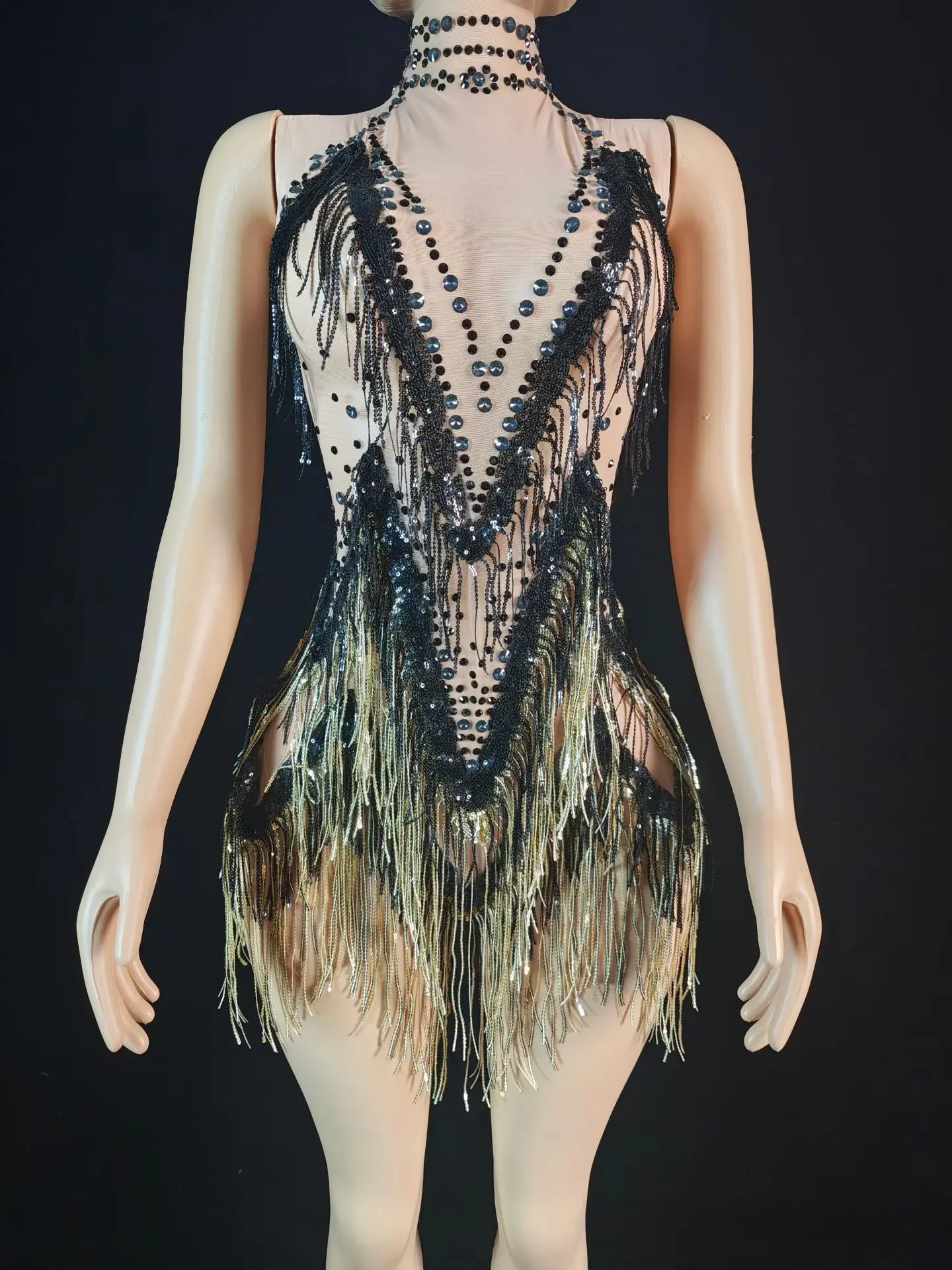 Femmes Sexy robe de soirée courte étincelle strass gland Mini robe fête célébrer Latino danse robe Club scène spectacle tenue Yaobai