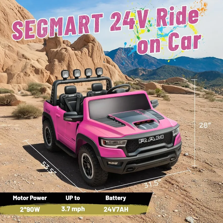 Auto elettrica per Ram 1500 RHO 24V con licenza Giocattoli da corsa per grandi alimentati a batteria con telecomando per genitori Luce LED/Musica/MP3