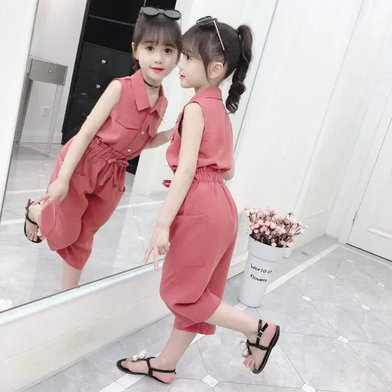 

Girls Clothes Set Summer Solid Color Vest + Short Pants 2 PCS Children Clothing for Girl Teen Kids Girls Clothes 8 10 11 12 Year