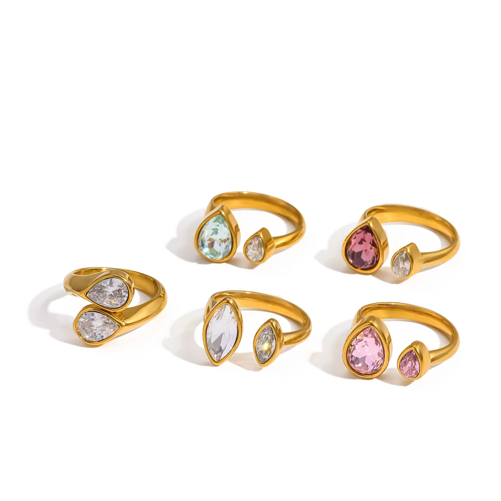 Modischer Damen-Ring mit Exquisitem Wassertropfen-Design aus Kubischem Zirkonia, 18K Vergoldet, Wasserfester Edelstahlschmuck – Detail 4