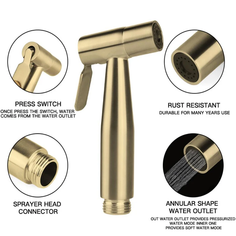 Hand Held Stainless Steel Spray Shattaf Bathroom Toilet Brushed Nickel Matte Black Gold Wall Mounted Bidet Sprayer Holder Set