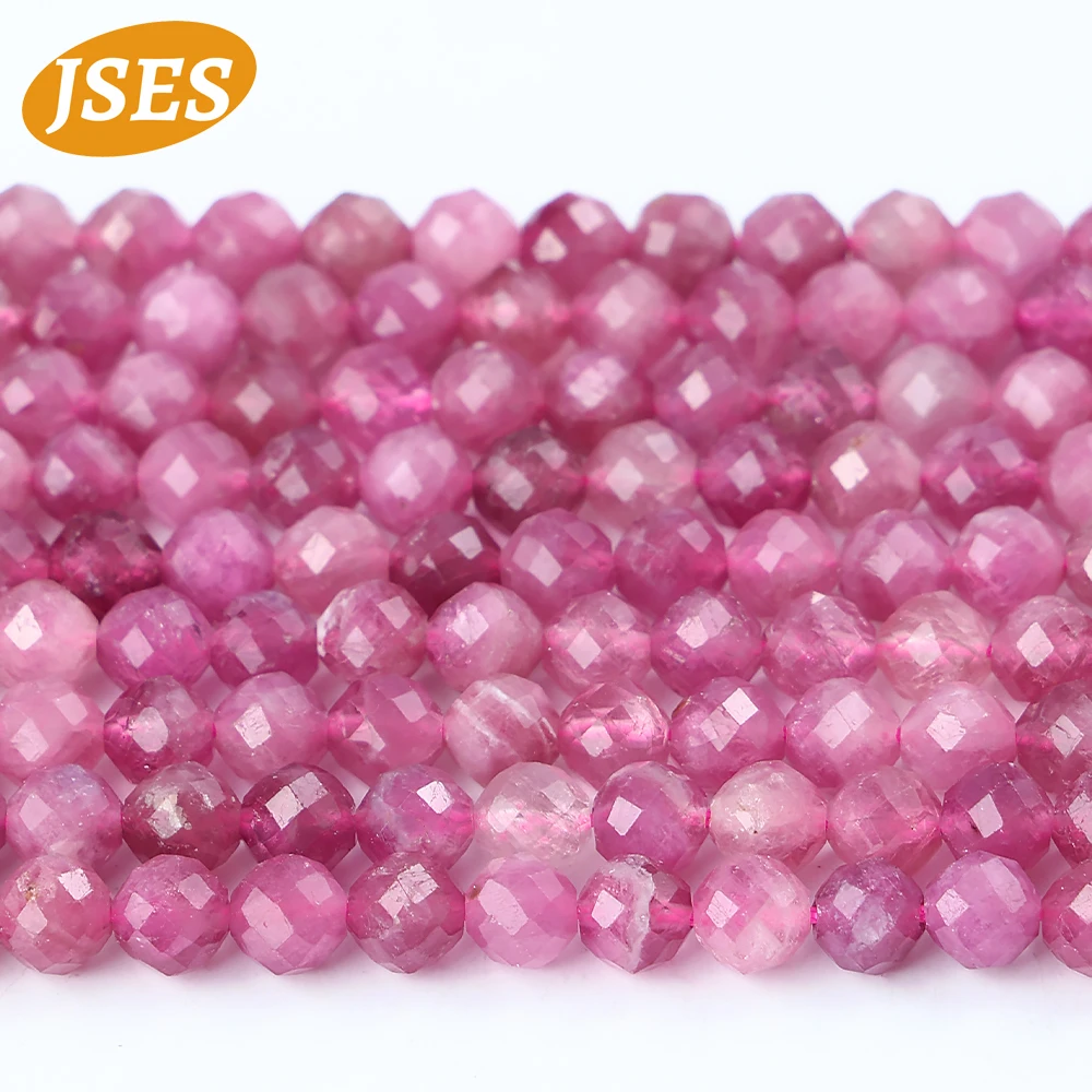 JSES Natural Pink Tourmaline Faceted Beads 2.5MM 4.5MM Loose Stone Small Tiny Seed Beads For Jewelry Making DIY Bracelet Charms