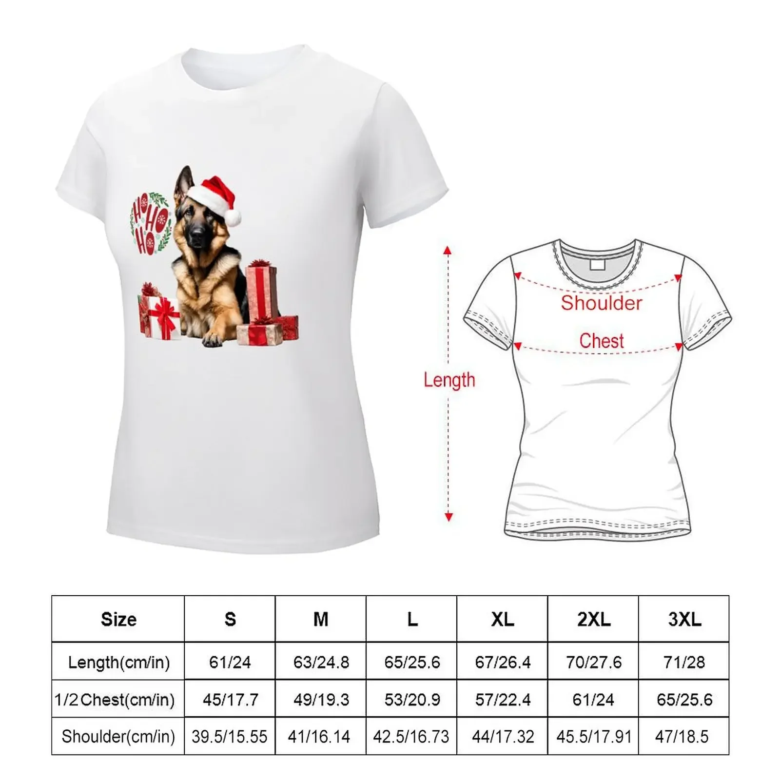 German Shepherd Santa Saying HO HO HO! T-shirt plus size tops Short sleeve tee Aesthetic clothing spring clothes Women 2024