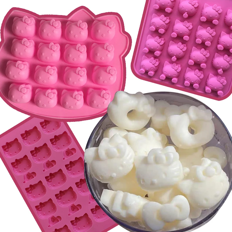 Kawaii Pink Hello Kitty Silicone Mold Cute Charm Ice Cream Chocolate Mold DIY Ice Cube Ice Making Baking Tool Birthday Gift