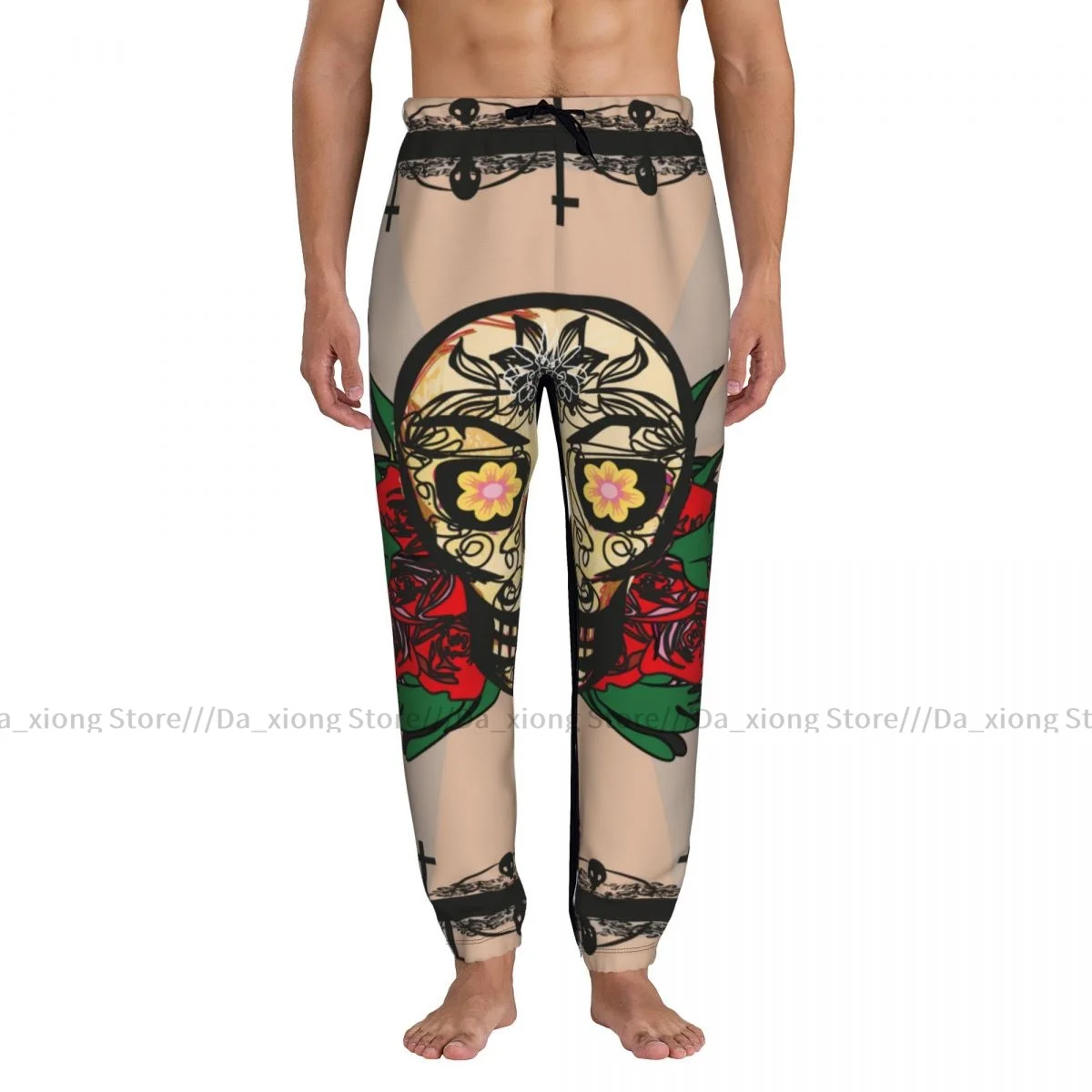 Casual Jogger Pants Mexican Romantic Sugar Skull With Rose Mystic Men Fitness Gyms Pants Outdoor Sweatpants Pants Mens Trousers