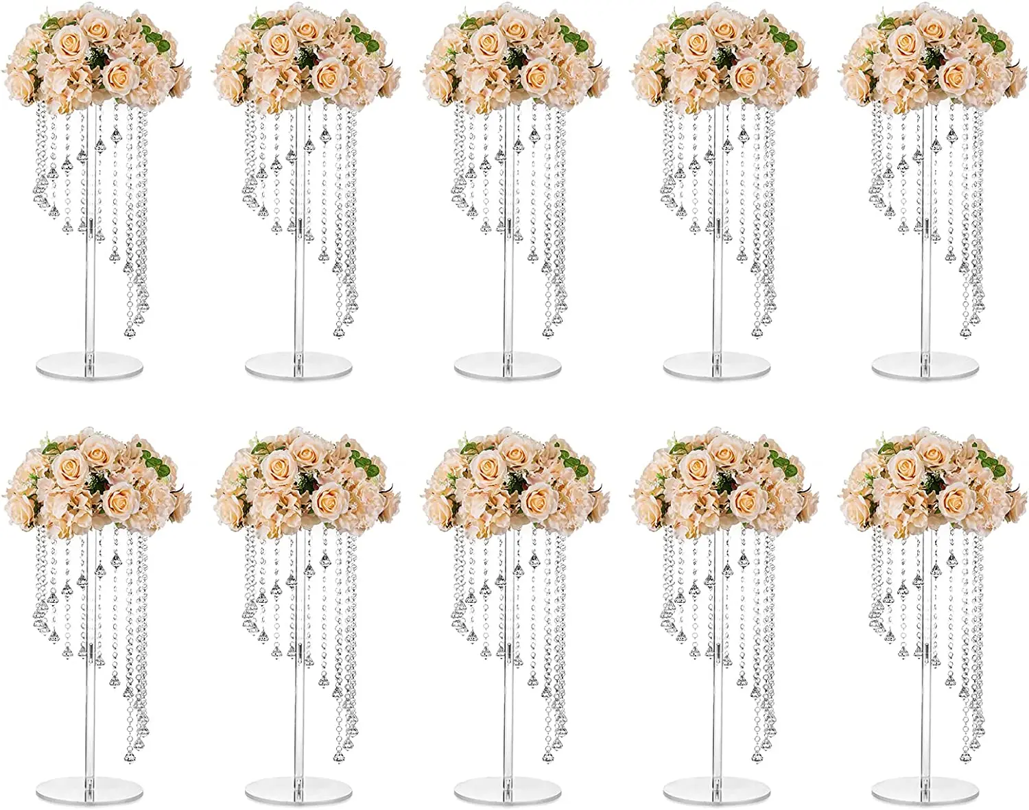 

Nuptio Flower Vases Wedding Centrepieces - 10 Pcs 60cm Tall Acrylic Vase Stand for Crystal Centerpiece Table Decorations - Elega