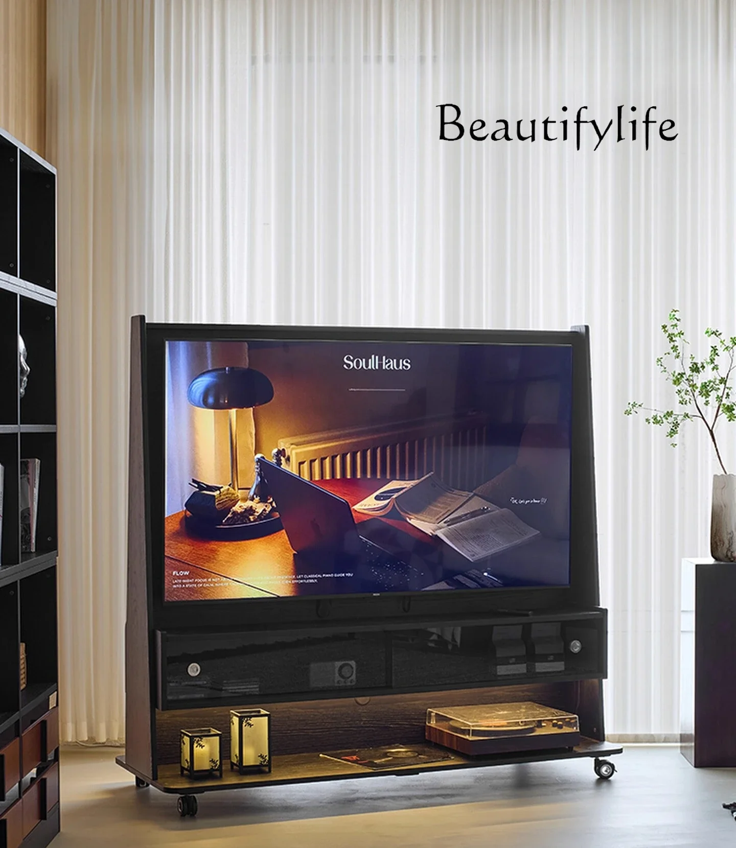 

BJ Solid Wood Mobile TV Cabinet, Living Room And Household Antique Storage Locker Integrated TV Bracket Electrical Cabinet
