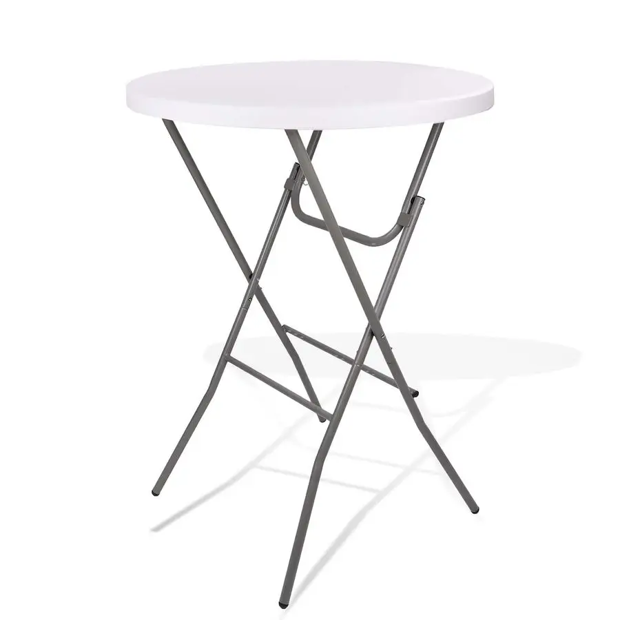 

Portable Plastic Folding Round Table Bar Height with Gray Metal Removable Legs,High Top Table for Outdoor Party, Cafes, Restaura