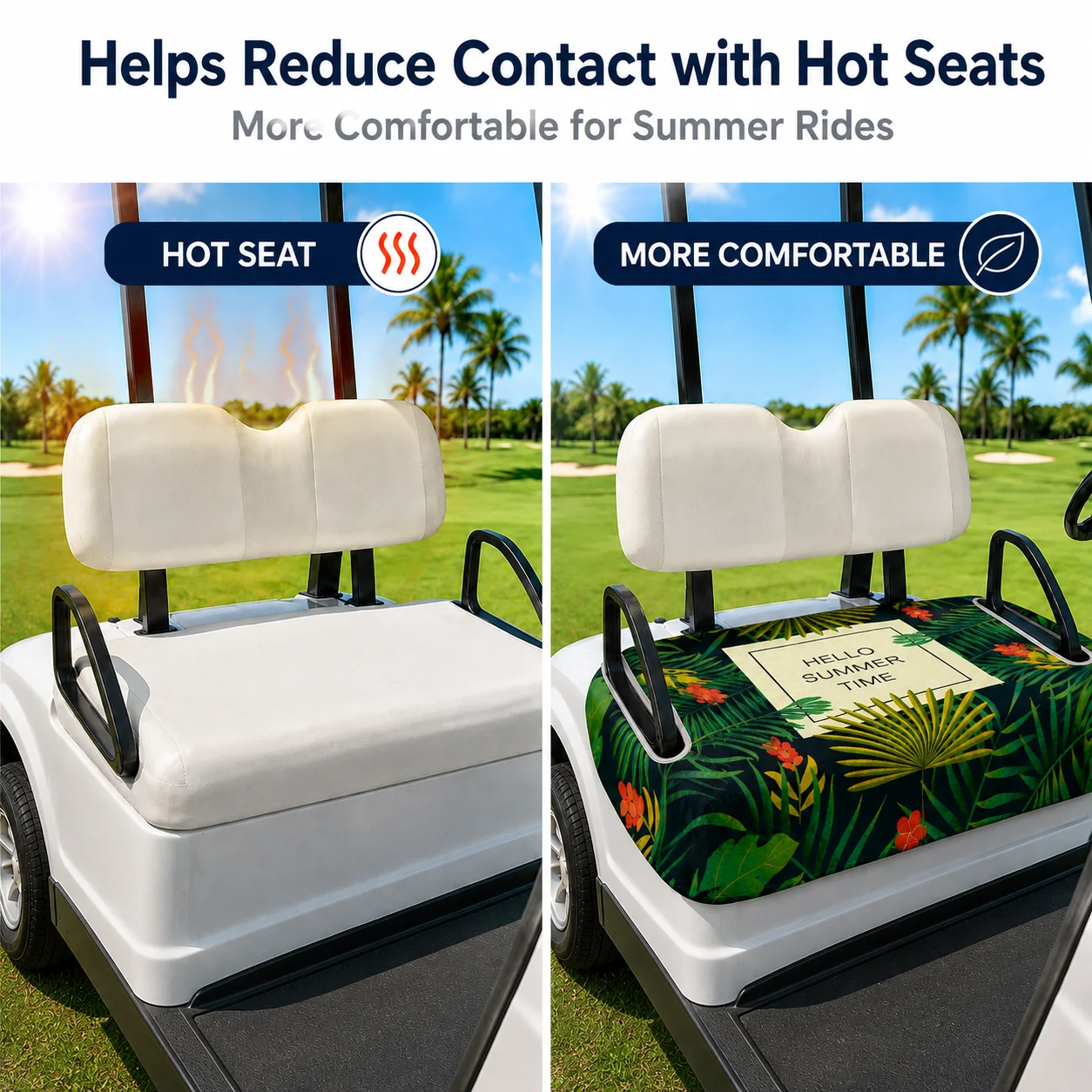 Golf Cart Seat Cover 51x31in, Microfiber Bench Seat Towel with Armrest Openings, Tropical Protective Seat Blanket