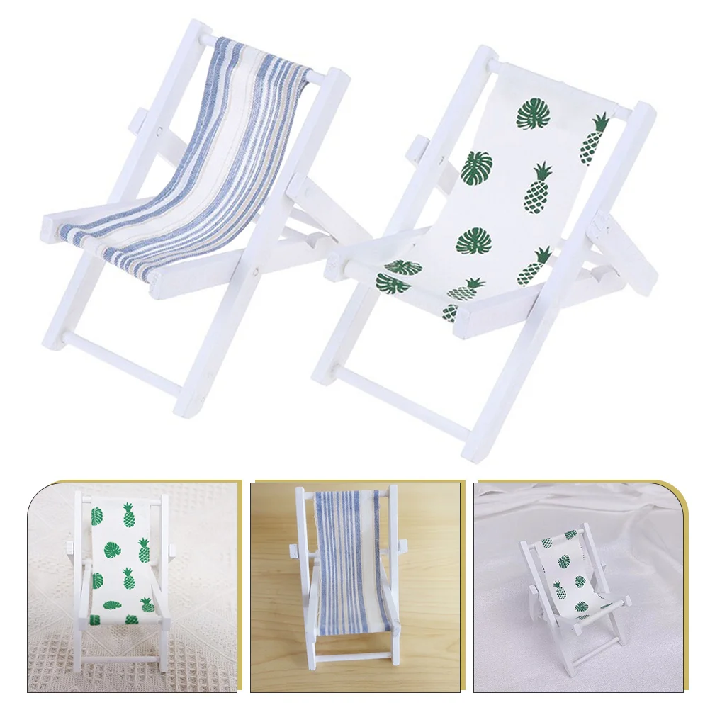 

2 Pcs Lounge Chair Deck Beach Chairs Desktop Models Adornment Decorate Mini House Accessories