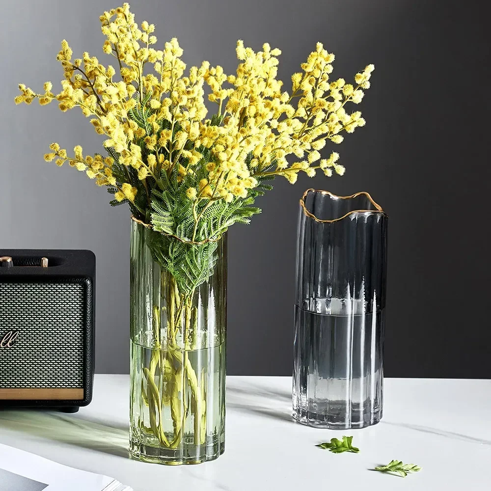 Nordic creative irregular gilded glass vase decoration, colorful living room simple flower arrangement and rich bamboo vase