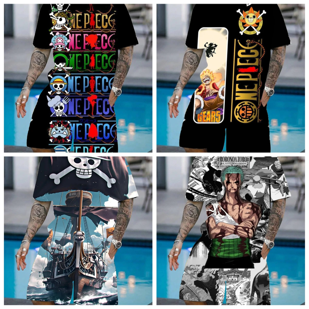 

25 Summer Hot-selling New Japanese Animation ONE PIECE 3D Printing Outdoor Leisure Breathable Role-playing T-shirt Shorts Set