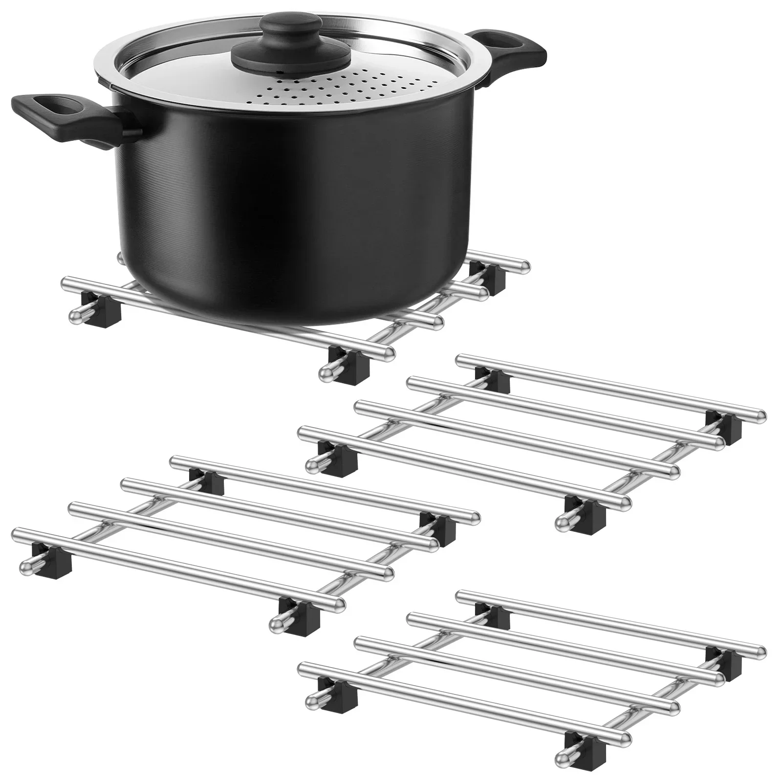 4Pcs Kitchen Trivet Stand Stainless Steel Insulating Mat Cooling Rack Set Heat-resistant Pot Holder for Kitchen Tabletop Protect