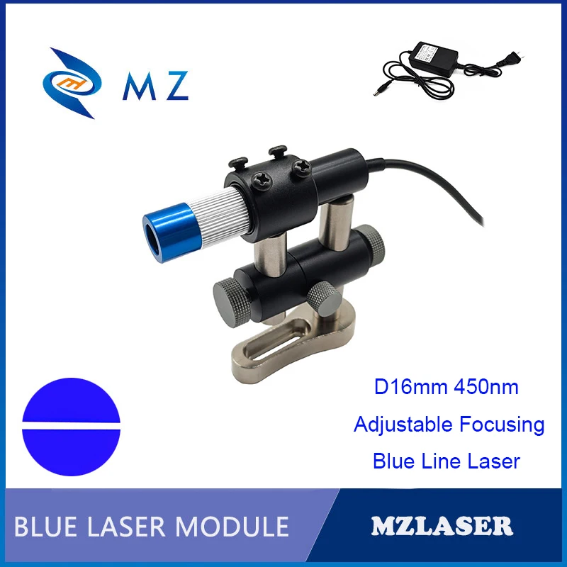 

Blue Line Laser Diode Module Adjustable Focusing D16mm 450nm 5V 150mW Line Laser With Bracket And Power Supply Industrial Grade