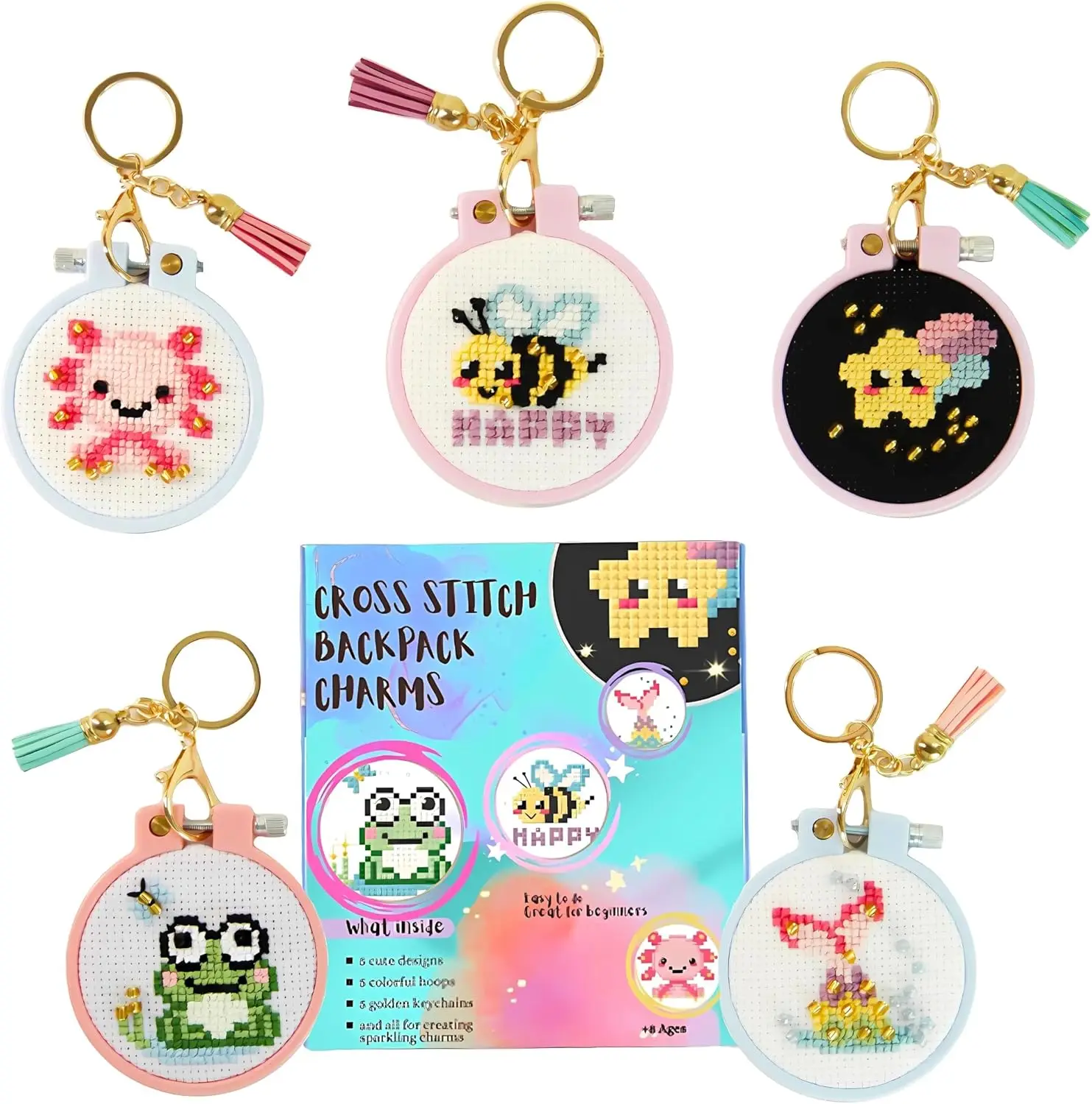 

Набор для вышивания «Милые зверушки» для детей - Наборы для начинающих по вышивке крестиком, Брелоки и подвески для рюкзаков своими руками, Простые поделки для девочек 8-12 лет