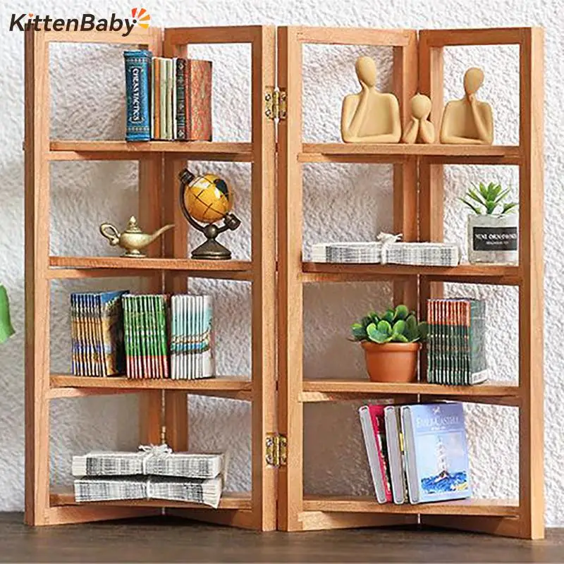

1Pcs Dollhouse Miniature Two/four Fans Modern Style Furniture Bookcase Display Shelf Wood Bookcase Doll House Toys