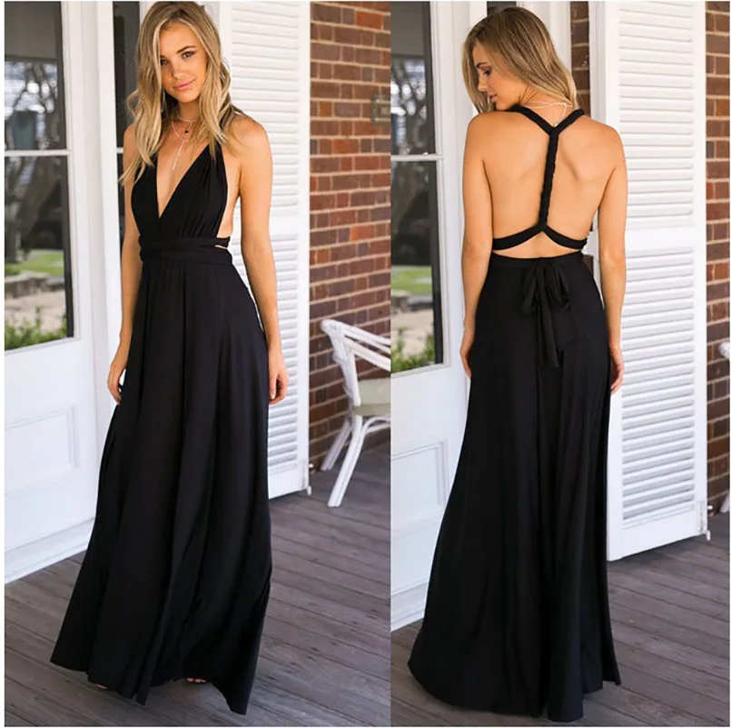 Solid Multiple Wear Method Prom Gown Women Bandage Halter Backless A-line Evening Dress Fashion Sexy Sleeveles Cocktail Dresses