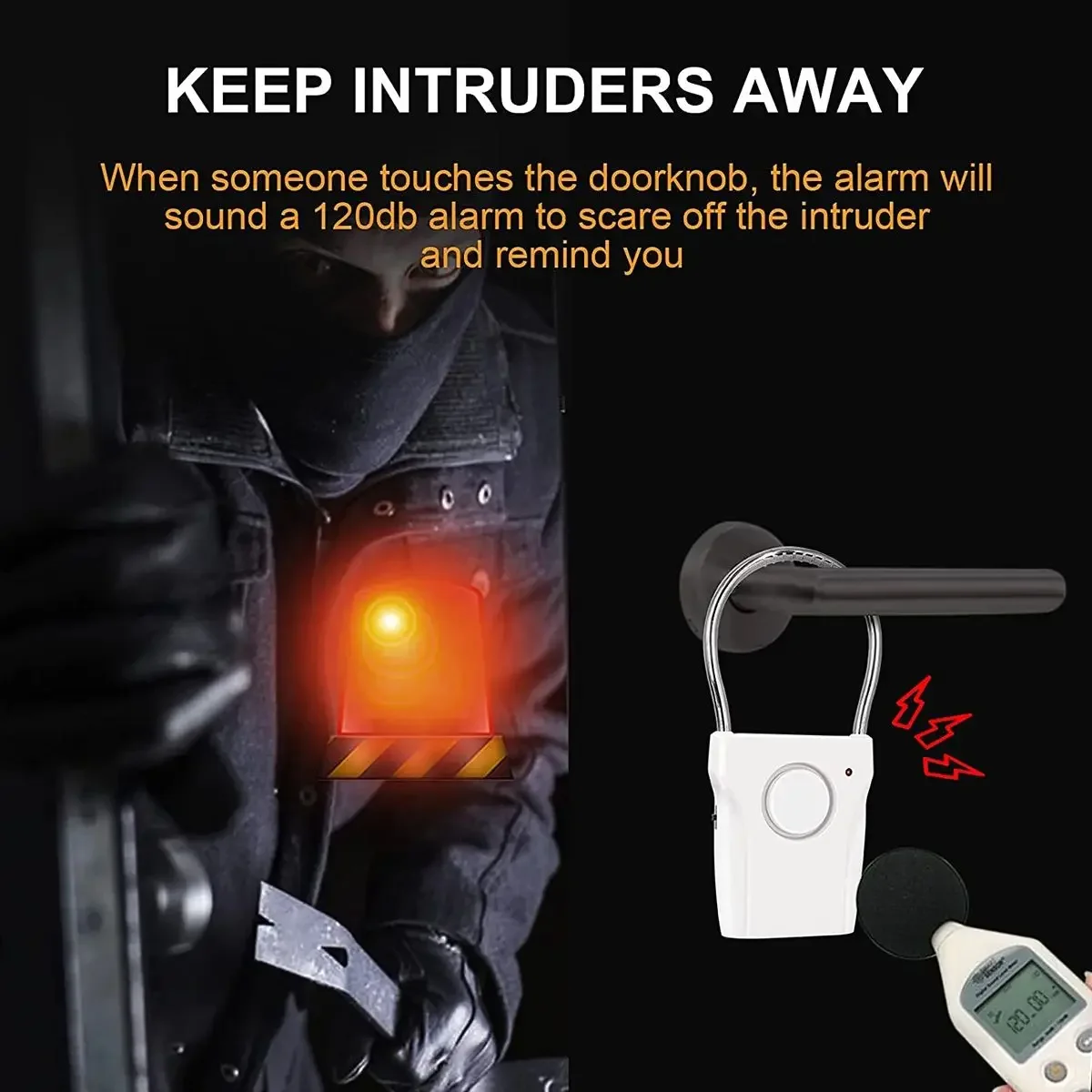 

Smart Door Handle Alarm 110dB Door Security Alarm with Adjustable Settings Portable Window Alarm Ultra-Slim Detector for Travel