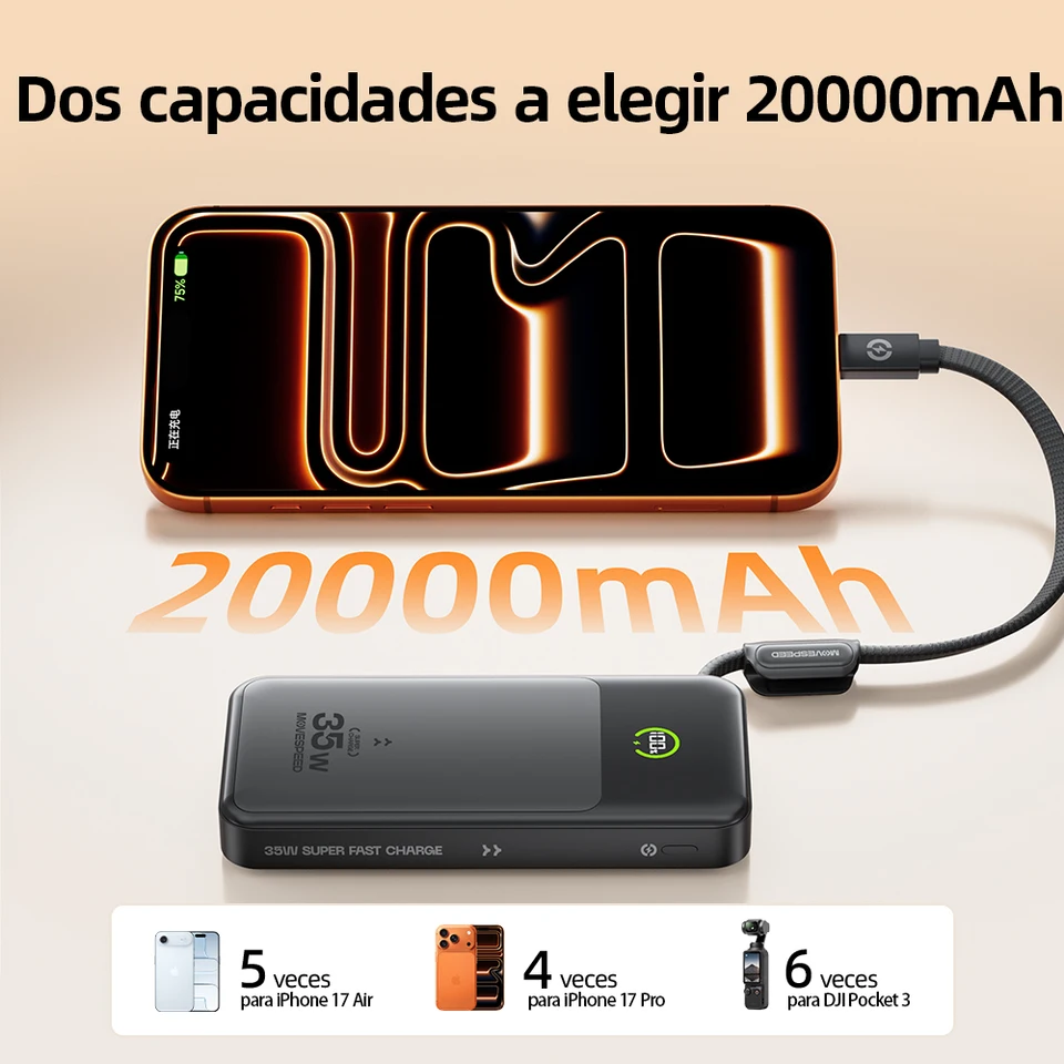 【CCC】MOVESPEED P20 Batería externa en forma de hoja 20000mAh, carga rápida 35W, cargador portátil para iPhone 17Pro Samsung 3