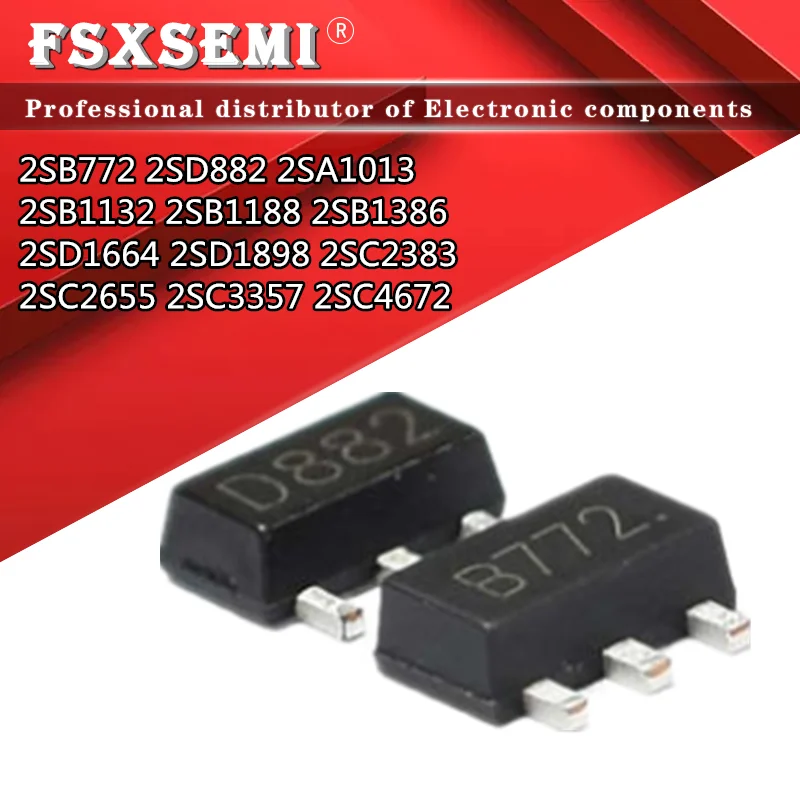 20PCS 2SB772 B772 SOT-89 2SD882 D882 2SA1013 2SB1132 2SB1188 2SB1386 2SC2383 2SC2655 2SC3357 2SC4672 2SD1664 2SD1898 SOT