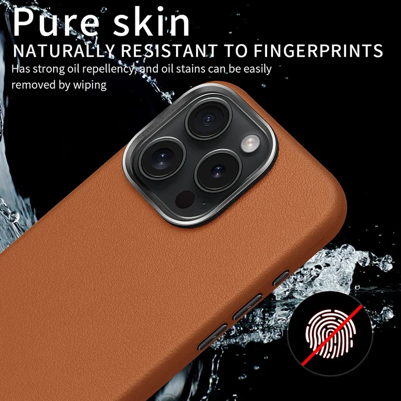 Luxury Plain Skin Leather Phone Case for iPhone 15 Pro Max Business Shockproof Protect Back Cover Good Touch