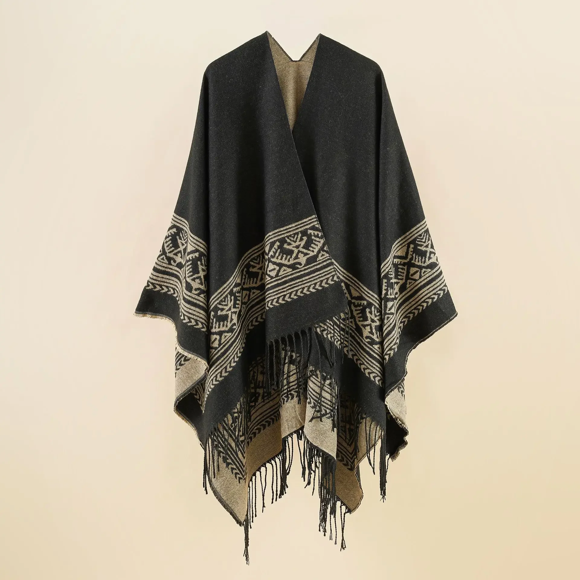 Geometric Pattern Double-sided Tassels European American Fashion Lengthened Imitation Cashmere Office Travel Fork Shawl