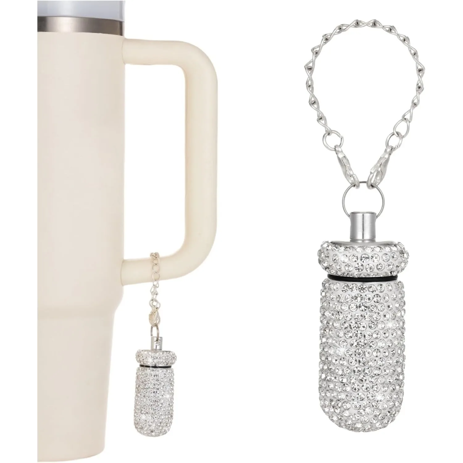 Pill Holder for Handle Water Bottle Tumbler Accessories Bling Rhineston Decorations Beautiful Cute Holder Storage with Keychain