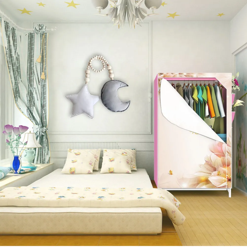 

Crib Pendant Ornament Wooden Beads String Moon Star Design for Baby Kids Room Nursery Play Tent Wall Decor Grey White