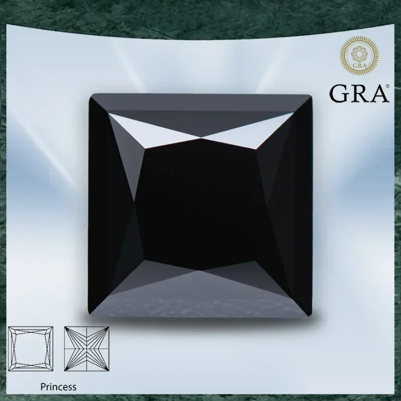 

Moissanite Stone Black Color Princess Cut VVS1 with GRA Certificate for Gemstone Charms Top Jewelry Making Materials