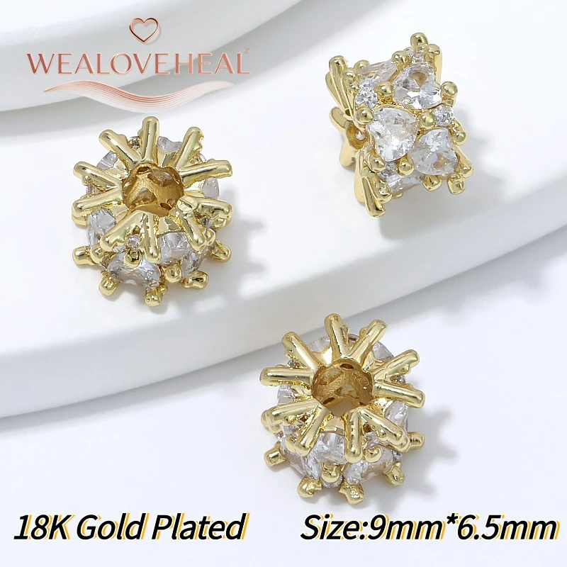 perlen für schmuckherstellung, 8mm 9mm Sunburst Spacer Perlen 4mm Großloch 18K Vergoldetes Messing Micro Pave CZ Spiky für DIY Armband Halskette Schmuckherstellung – Detail 23