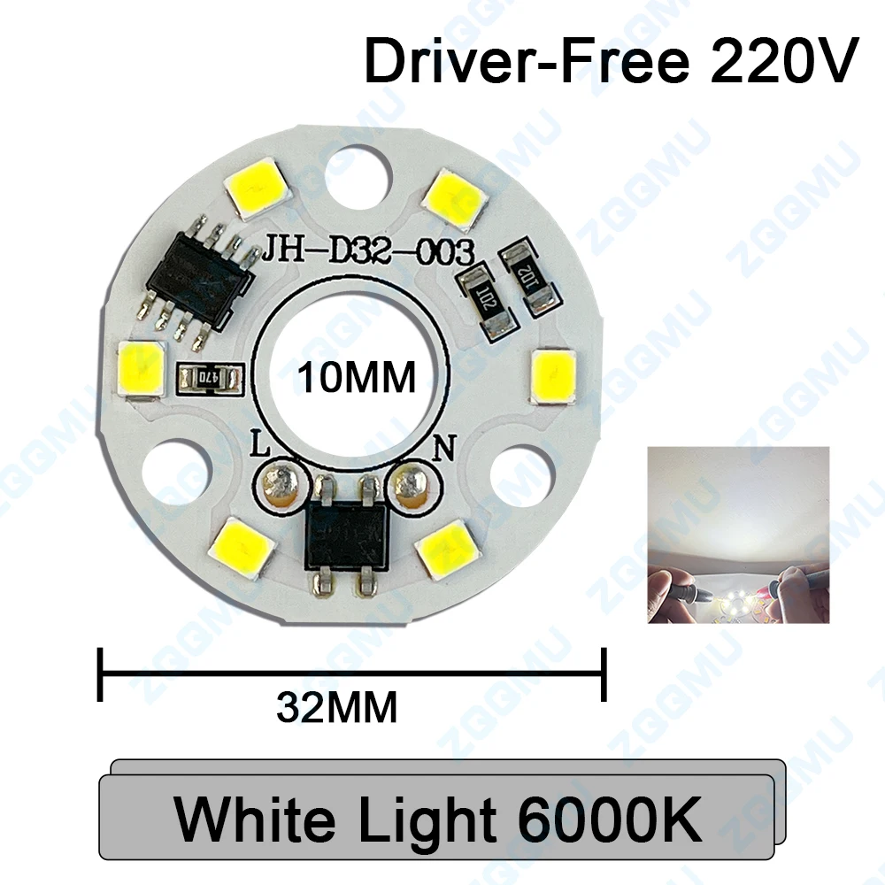 3W LED AC 220V Scheda patch senza driver Modulo rotondo Sorgente luminosa Lampadina da cricket LED Downlight Patch Faretto bicolore 32MM