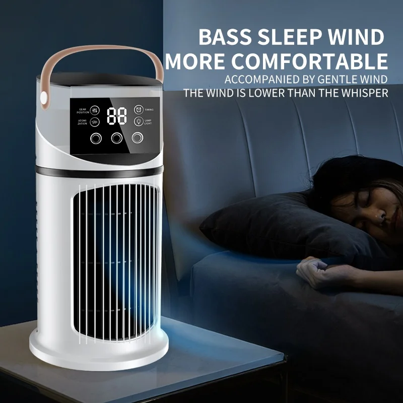 Portable Air Cooler Fan Humidifier with 1-9 Adjustable Wind Speed 1-8 Hour Timing LED  Light 3-Hole Spray for Home  Office