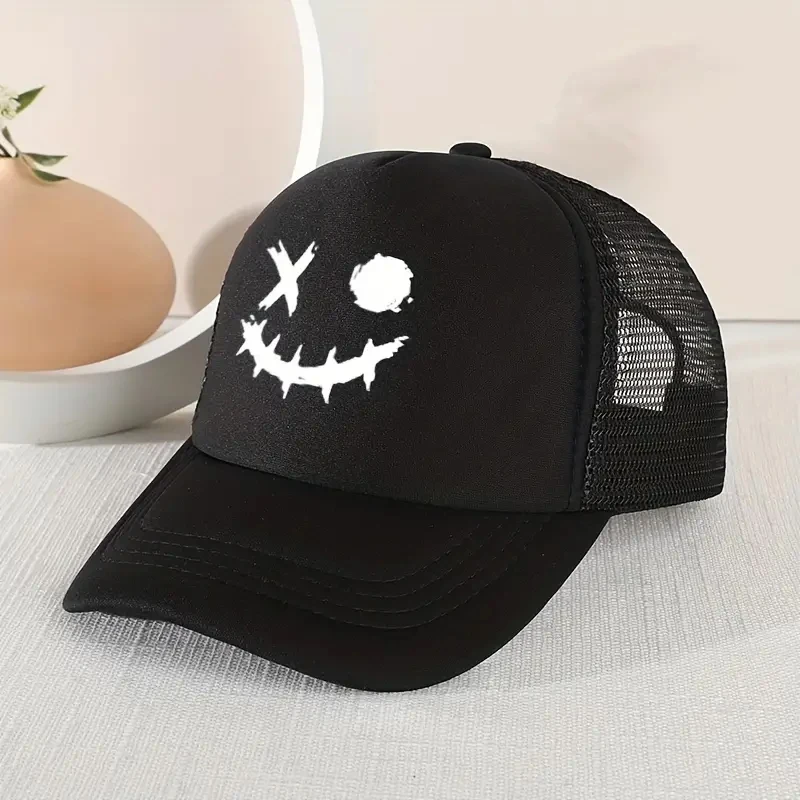 Casual Trendy Expression Stitching Mesh Cap Sun Protection Comfortable Breathable Cap For Outdoor Traveling Boys Girls Accessory