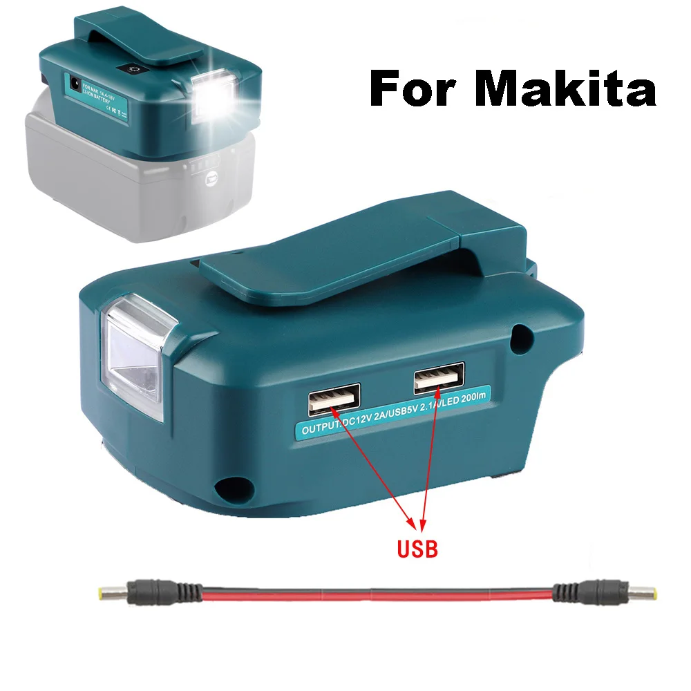 USB Adapter For Makita BL1430 BL1440 BL1830 BL1840 BL1850 BL1860 14.4V 18V Battery with LED Light Dual USB Port 2.1A charger