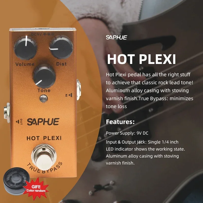 Saphue e-gitarre hot plexi volumen/dist/ton knopf klassisches rock bleiton effekt pedal mini single typ dc 9v true bypass