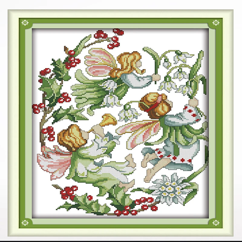 

December flower fairy cross-embroidered living room bedroom hanging painting, 11CT/14CT hand-embroidered