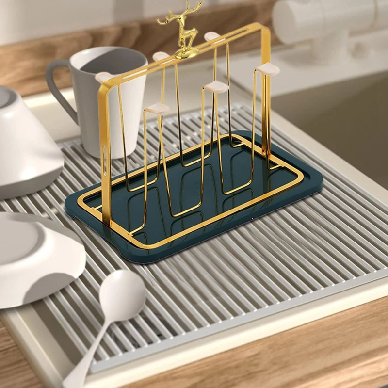Designs Drainer Stand, Glass Cup Holder with Drainage Functional Dining Room Organization Gold-ABLL - view 3